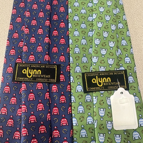 Alynn Neckware Silk Derby Steeplechase Horse Ties  Lot of Two Keeneland - Picture 5 of 9